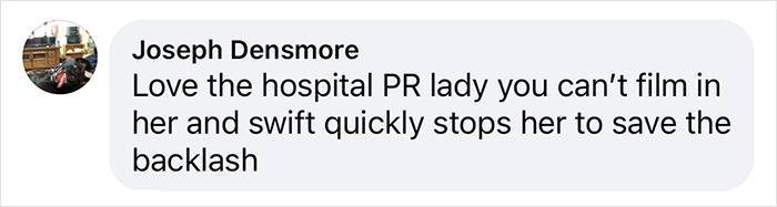 Comment mentioning Taylor Swift stopping a team member during hospital visit.