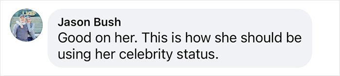 Text praising someone for using celebrity status positively.