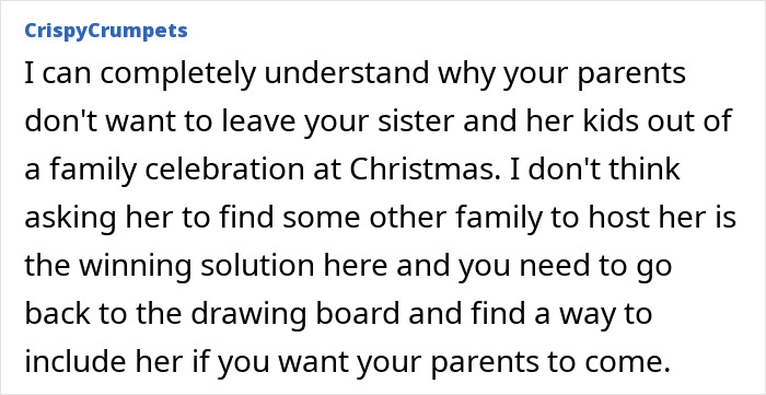 Text exchange about parents wanting sister and her kids included in Christmas celebration.