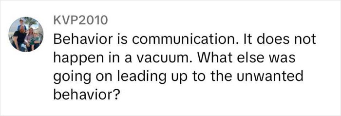 Comment discussing child's behavior at school and communication issues.