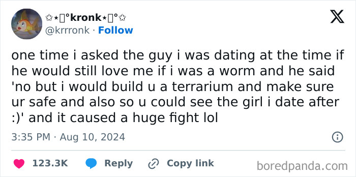 Tweet about a funny relationship meme discussing a hypothetical scenario that caused a fight.