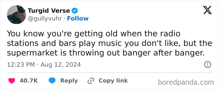 Tweet about being an adult highlights music preferences changing with age.