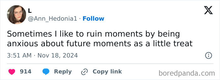 Tweet about funny moments by women, expressing humor in anxiety about the future.