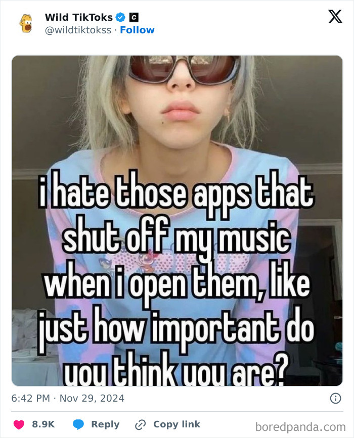 A person in sunglasses with a caption questioning app importance, seen in a TikTok screenshot.