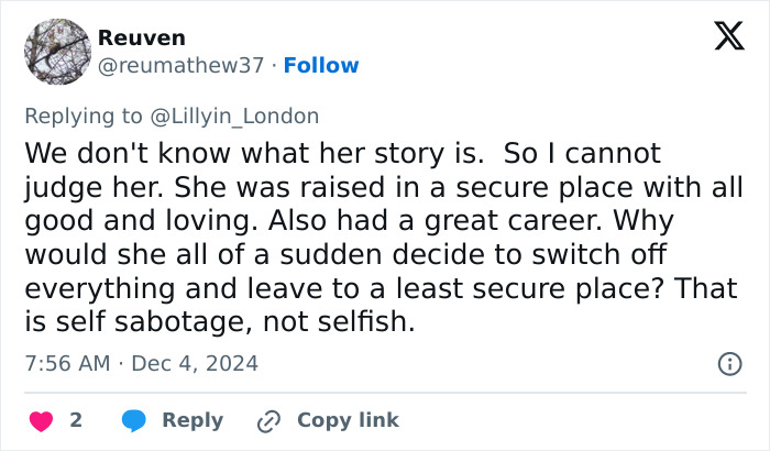 Tweet discussing Hannah Kobayashi, questioning motives, mentions security and self-sabotage in a missing person case.