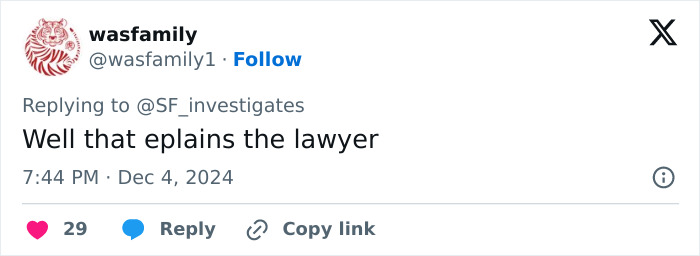 Tweet discussing lawyer in green card marriage scam linked to missing woman case.