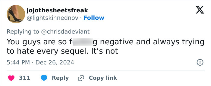 Tweet criticizing negativity towards sequels amidst Squid Game 2 cast scandals.