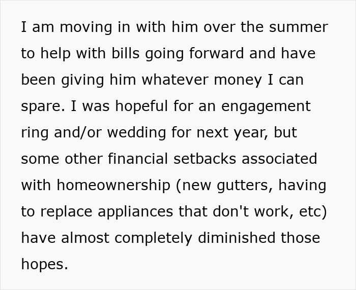 Text describing financial setbacks affecting wedding hopes, highlighting audacity of family burdening woman with wedding chores.