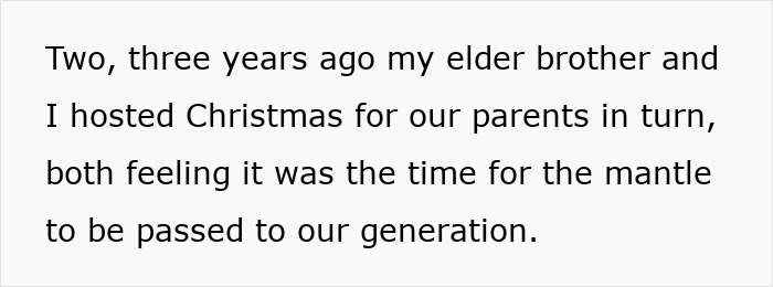 Text discussing hosting Christmas for old parents, highlighting generational traditions.