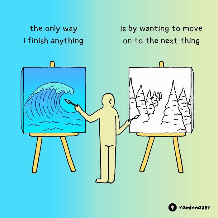 Artist paints ocean waves and forest scenes, illustrating words of wisdom with vibrant colors by Ramin Nazer.