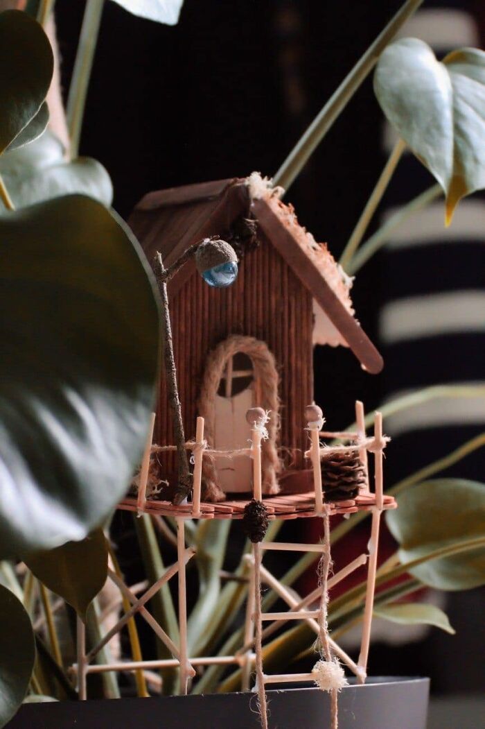 I Wanted To Add A Touch Of Poetry To My Indoor Plants, So I Made This Little Perched Cabin