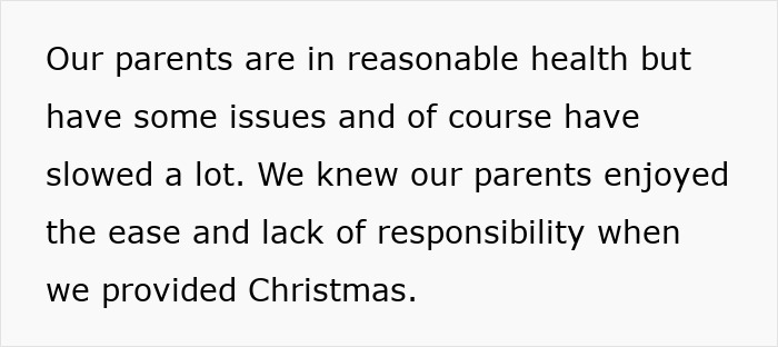 Text discussing old parents enjoying Christmas with children, noting their slower pace and enjoyment without responsibility.