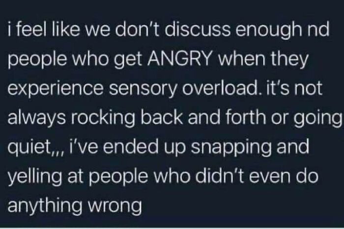 Text meme about sensory overload expressing anger, relating to having a spicy brain.