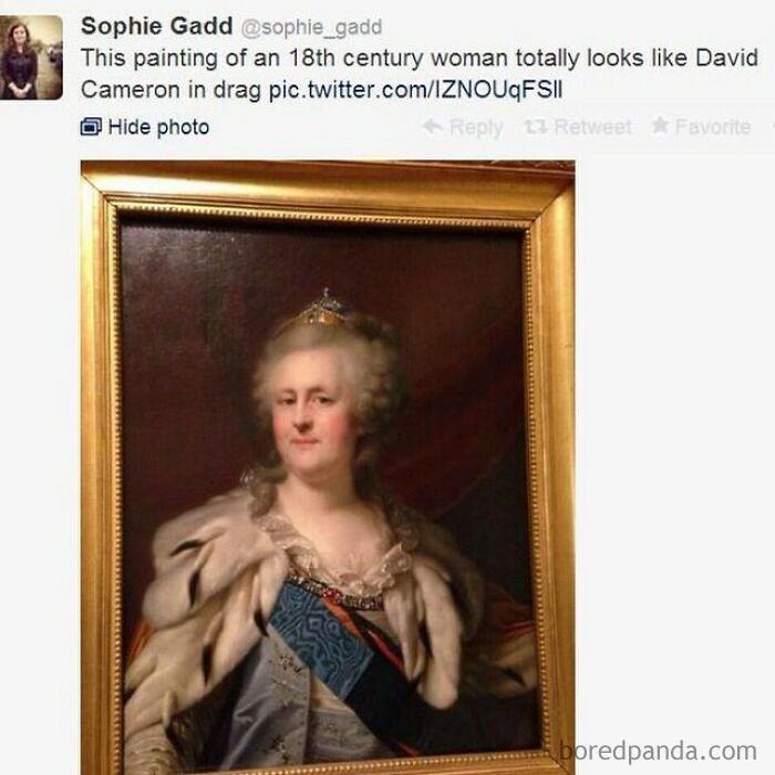 18th-century woman portrait compared to modern figure, highlighting humorous history meme.