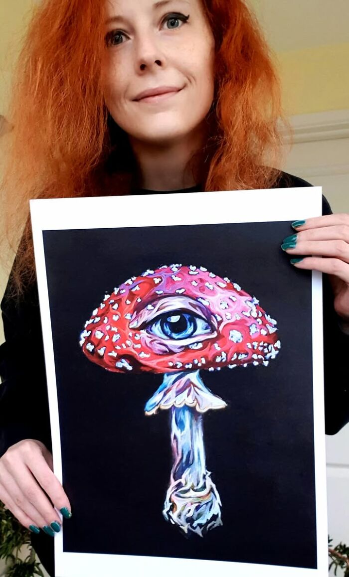 One Of My Paintings Of A Little Toadstool, The Original Was Painted In Acrylics And The One I'm Holding Is A Print!