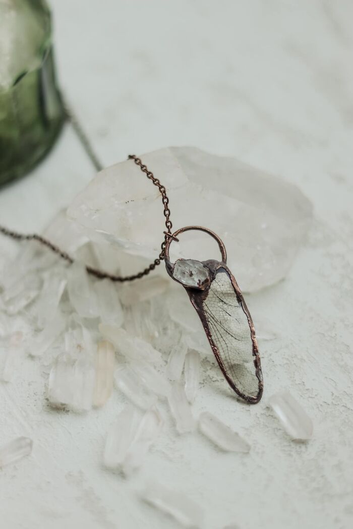 I Found Two Huge Dragonfly Wings On The Bank Of My Pond This Summer. I Don’t Find Dragonfly Wings Often, So Its Always Exciting To Spot One. I Used It To Make This Quartz Necklace!