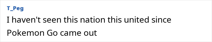 Text comment comparing national unity to the release of Pokemon Go amid Brian Thompson’s homicide news.