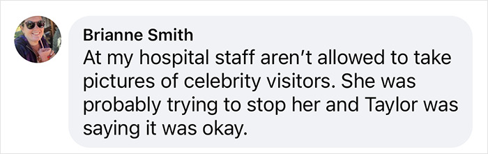 Text from a comment about hospital staff rules during celebrity visits.