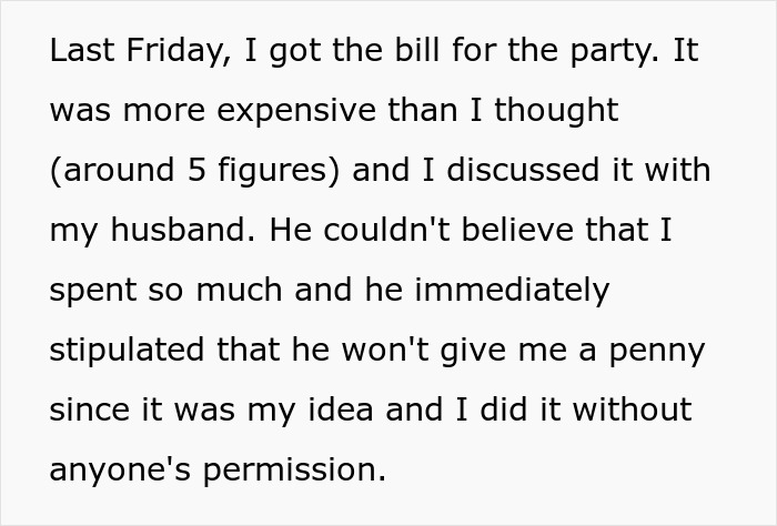 Upset woman discusses expensive party bill with husband after stepdaughter leaves unexpectedly.