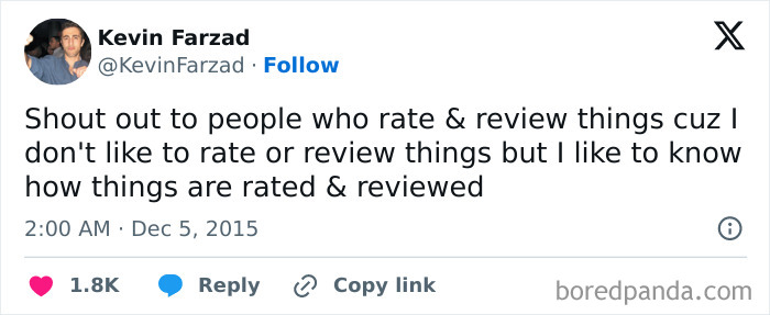 Funny meme about rating and reviewing things.