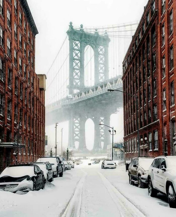 Manhattan Bridge On A Snow Day In NYC