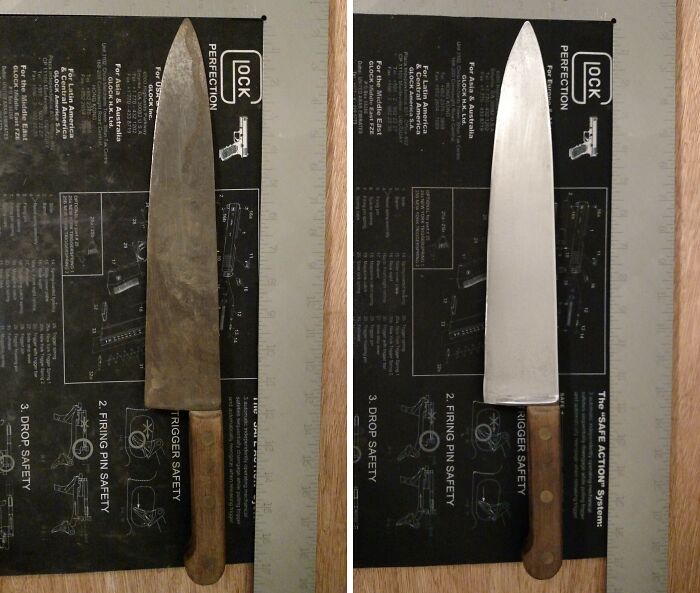 Restored knife showcasing before and after old things restoration.