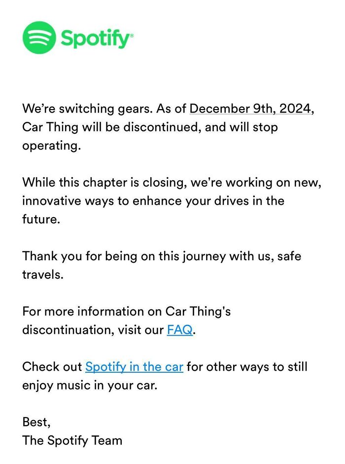 Spotify announces discontinuation of Car Thing, exploring new innovative experiences.