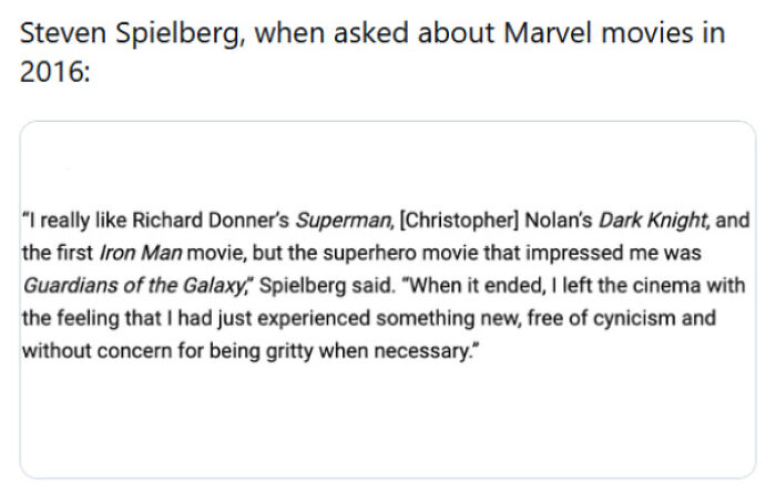 With All The Brouhaha About Whether Marvel Movies Are True Cinema, Here's Steven Spielberg's Take: