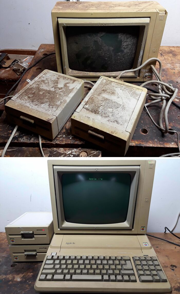 Restored vintage Apple IIe computer showcasing old-things-restoration before and after transformation.