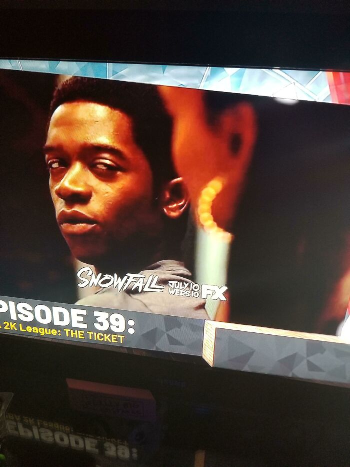 Close-up of a TV screen showing a scene from "Snowfall," illustrating deceptive-marketing-techniques.