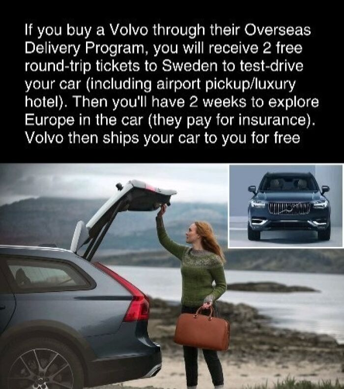 Woman opens Volvo trunk by a scenic backdrop, highlighting holiday season stress relief through travel.