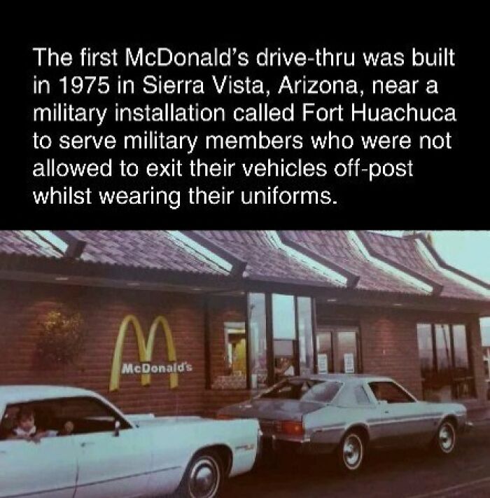 McDonald's drive-thru in Sierra Vista, Arizona, opened in 1975 to serve military personnel conveniently.