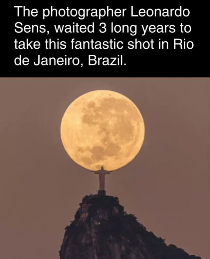 Christ the Redeemer silhouette against a full moon, captured by photographer in Rio de Janeiro, showcasing interesting facts.