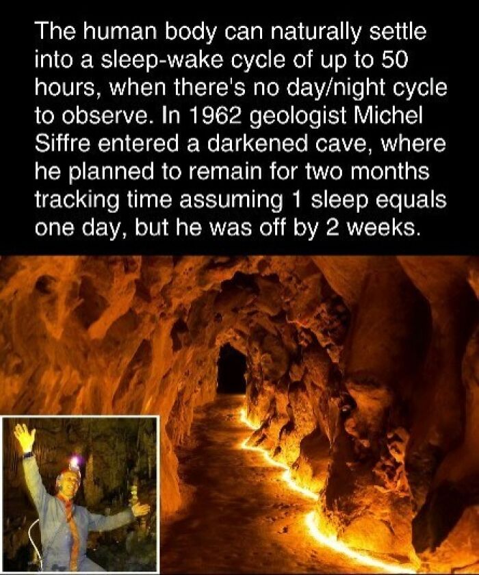 Geologist in a cave exploring sleep-wake cycles, an interesting fact to ease holiday stress.