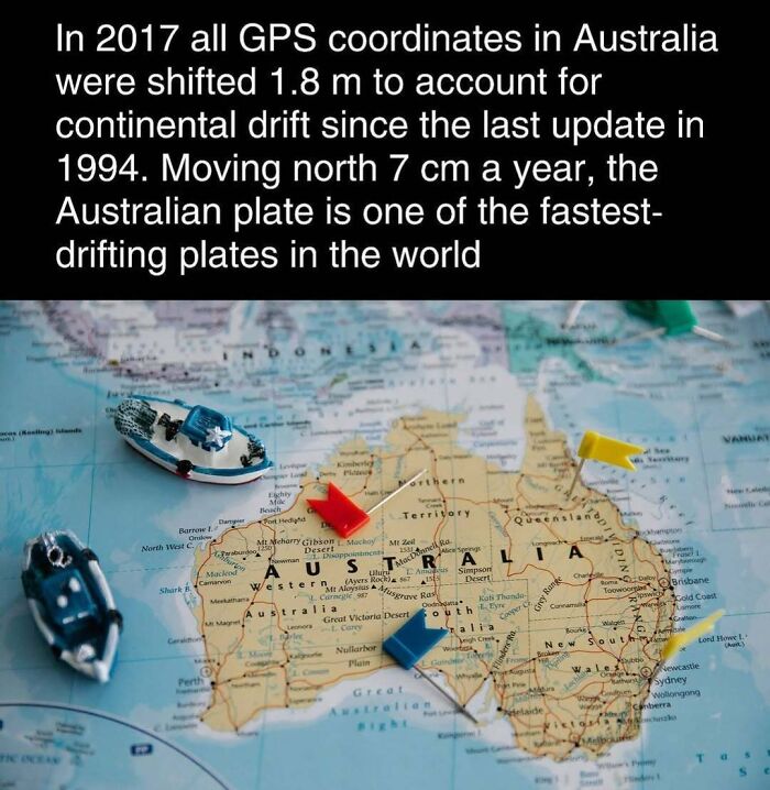 Map of Australia with pins displaying continental drift, highlighting interesting facts about the Australian tectonic plate.