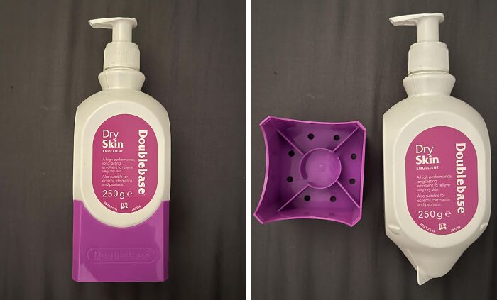 Misleading packaging design of a lotion bottle with a false bottom.