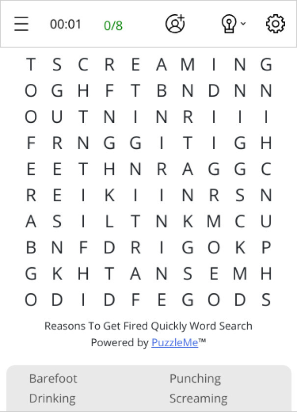 Reasons To Get Fired Quickly Word Search