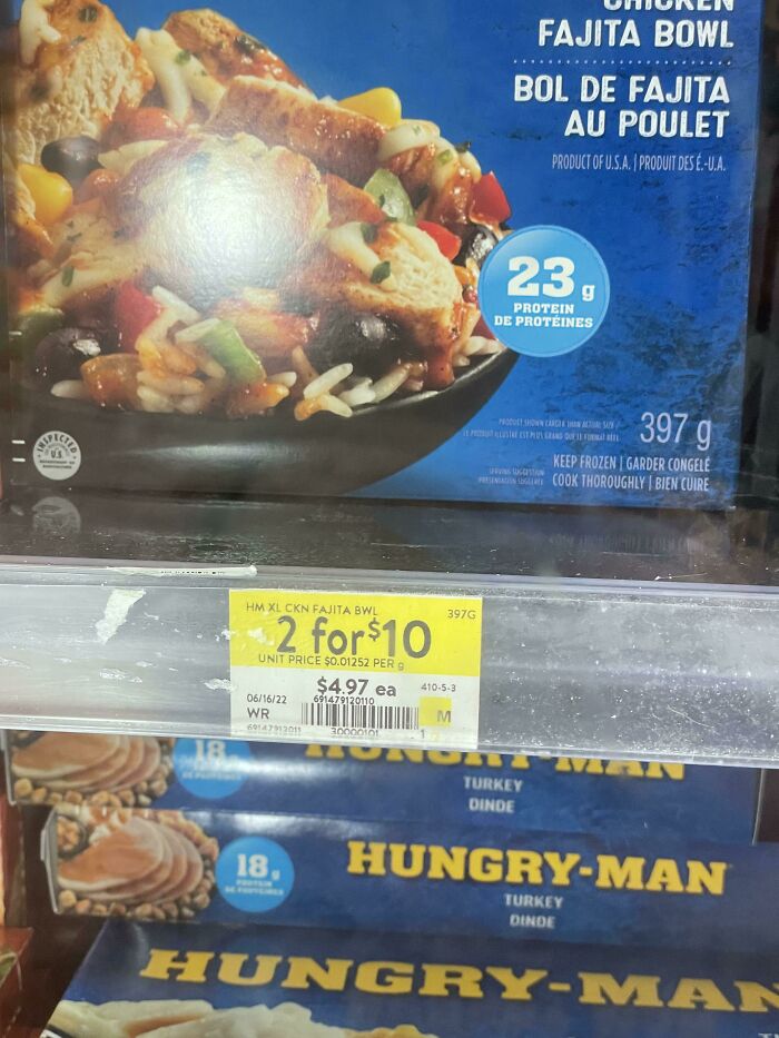 "Deceptive marketing techniques on display with a chicken fajita bowl promotion at 2 for $10, actual price $4.97 each."