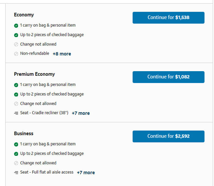 Flight pricing options highlighting deceptive-marketing-techniques with varying costs and features for each class: Economy, Premium, Business.