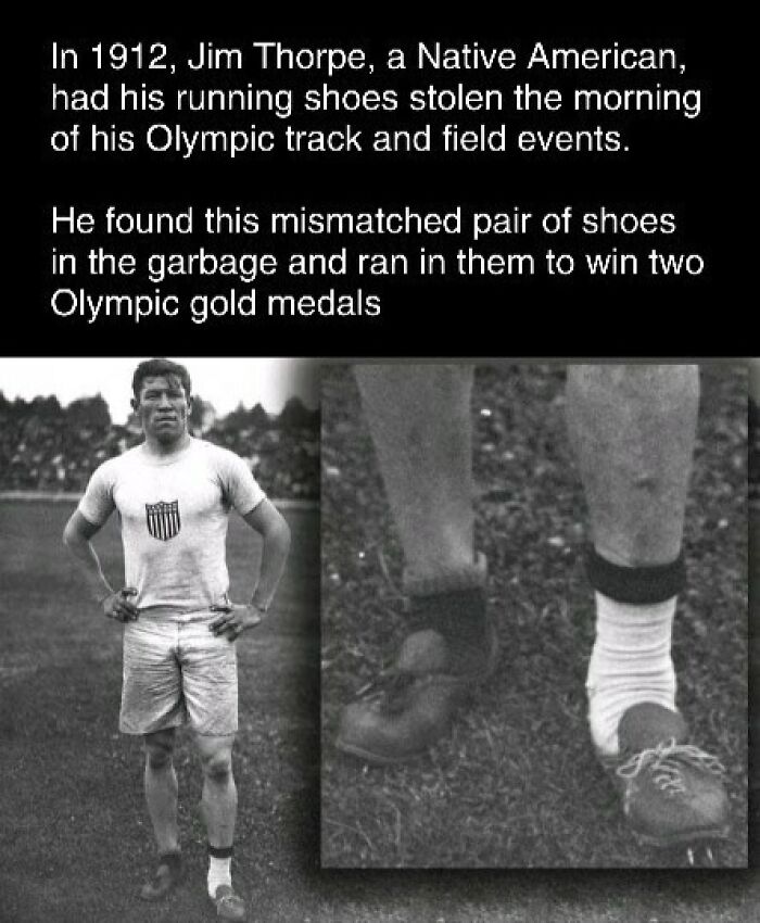 Man stands confidently in mismatched shoes after winning Olympic gold, showcasing an interesting fact and curiosity.