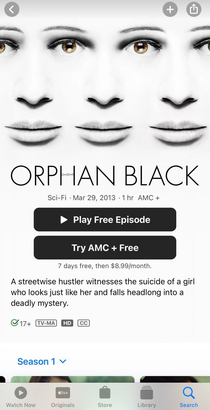 "Orphan Black poster showing repeated faces hints at deceptive-marketing-techniques with mystery and identity themes."