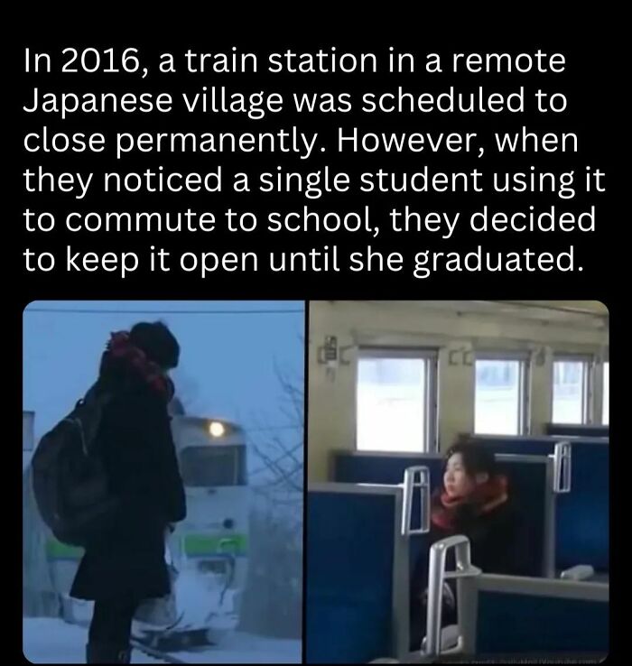 Student commuting by train in remote Japanese village, with train station staying open for school commute.