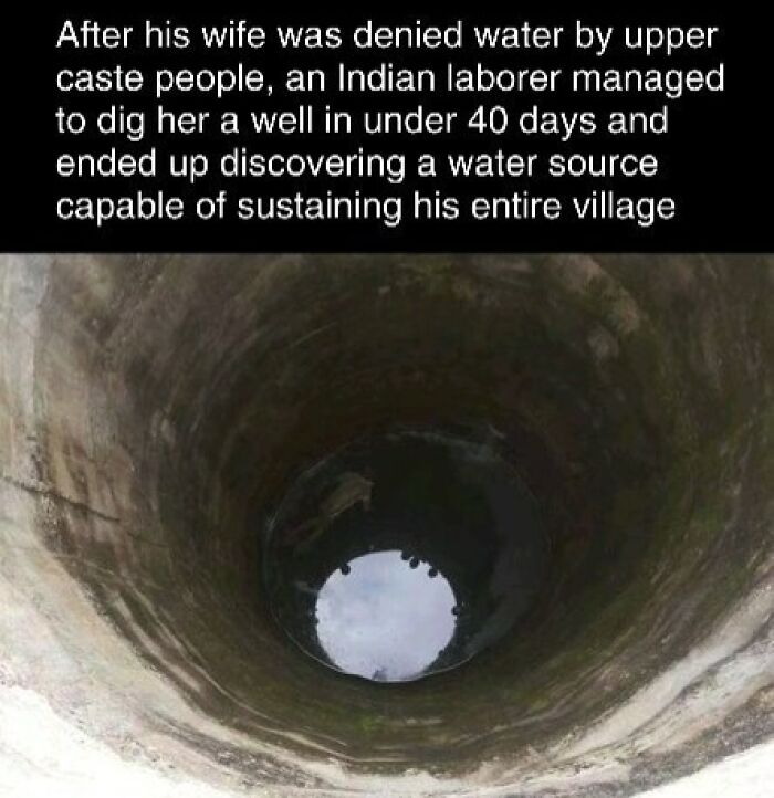 A well dug by an Indian laborer, showcasing interesting facts and curiosities about resourcefulness.