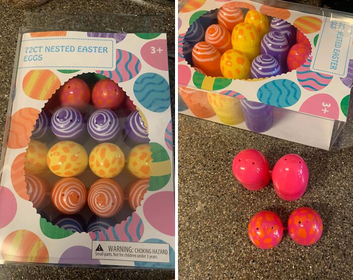 Colorful Easter egg packaging with fewer eggs inside, illustrating misleading packaging design examples.