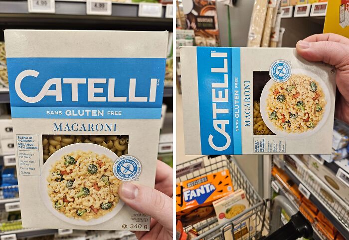 Misleading packaging design showing macaroni box with smaller actual product window.