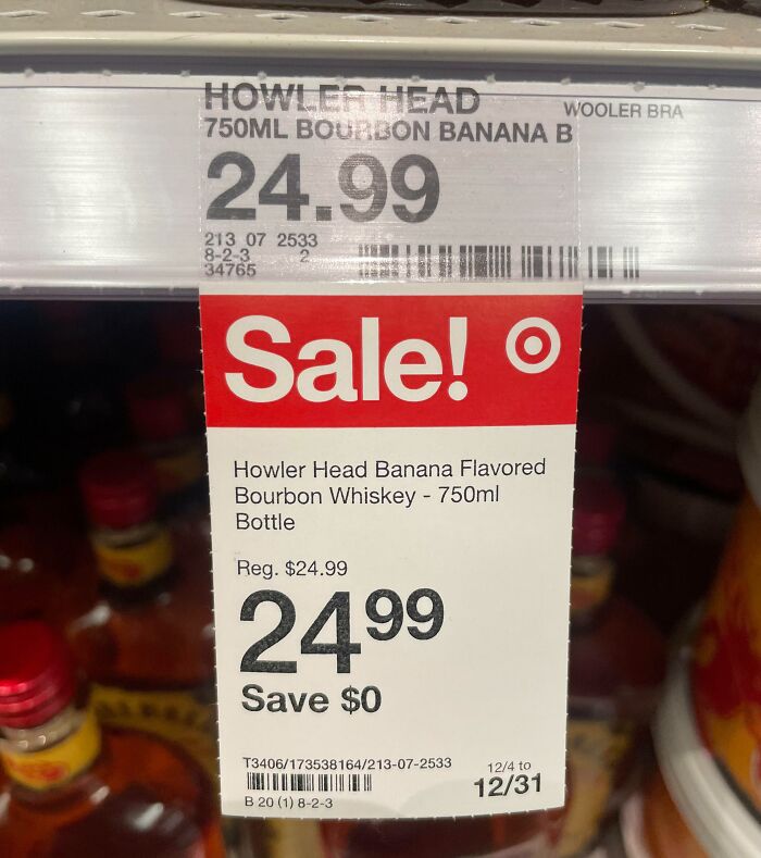 Sale tag showing Howler Head bourbon with no discount, illustrating deceptive-marketing-techniques.