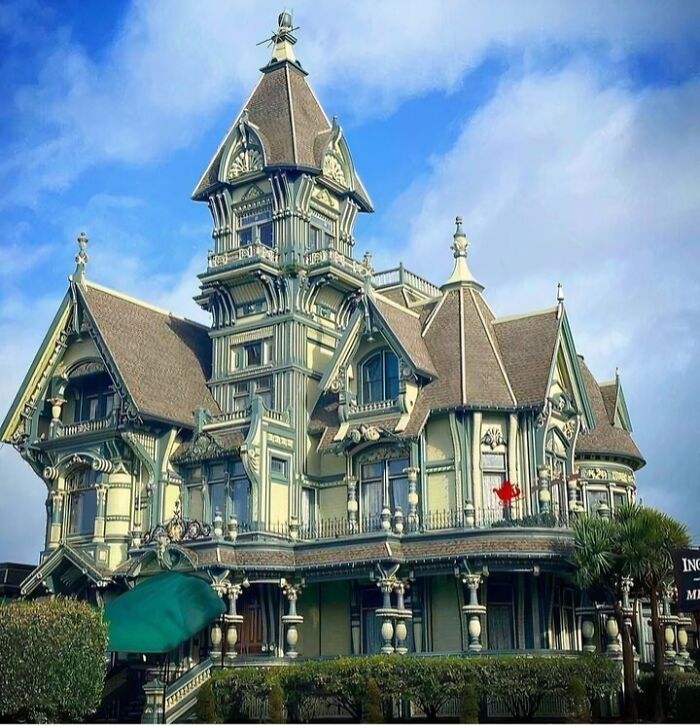 Extravagant Victorian house with intricate details, illustrating that money can't buy taste in architecture.