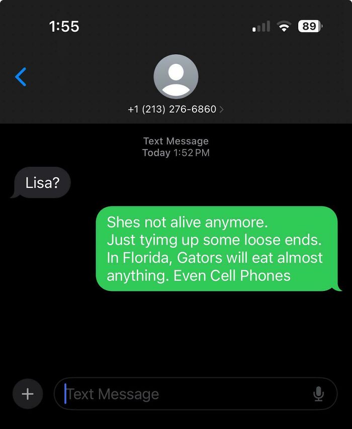 Text conversation example highlighting scam-text-responses involving a message about "Lisa" and a humorous response.