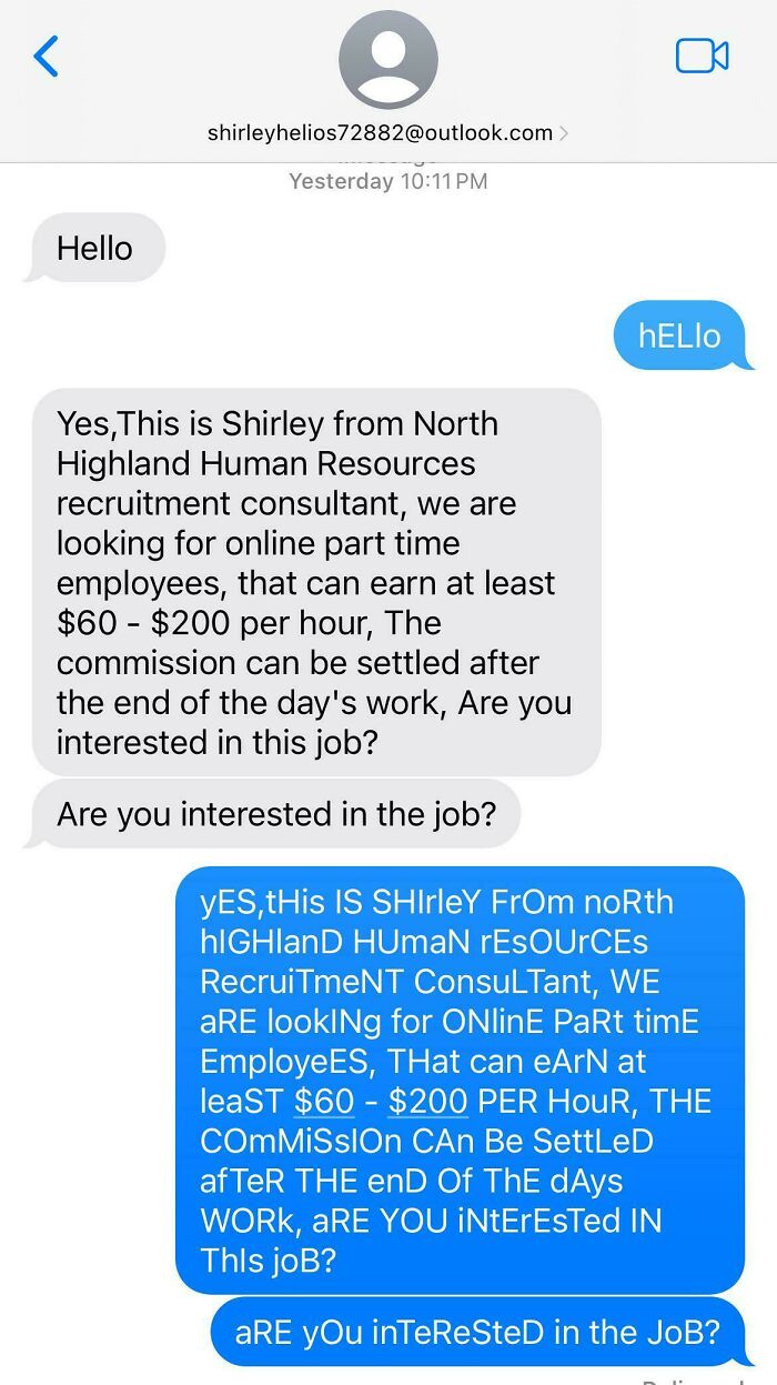 Scam text message offering a high-paying online job, highlighting potential fraud.