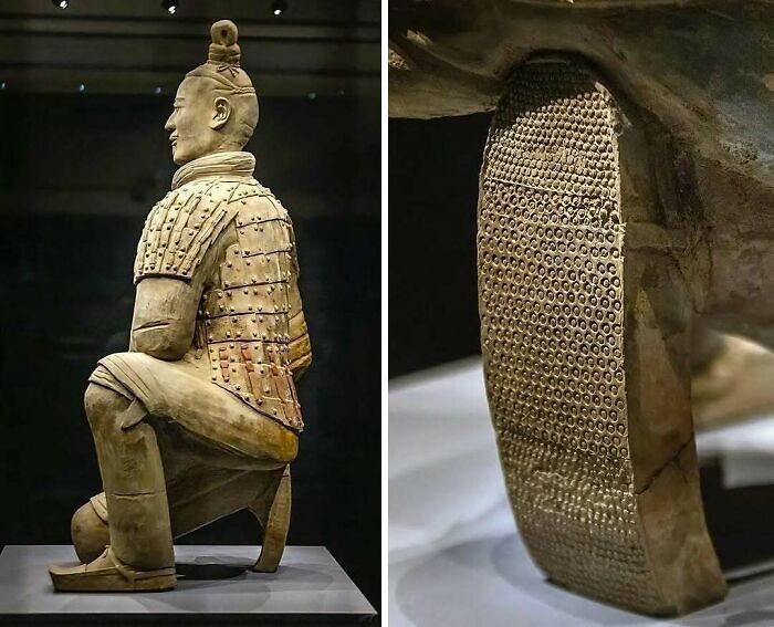 Terracotta warrior in detailed armor, showcasing interesting history facts from ancient China.